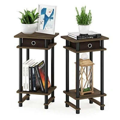 Image de Furinno Turn N Tube Table de Bout Haute avec Bac, Noyer Columbia/Noir/Brun Foncé, Lot 2, One Size