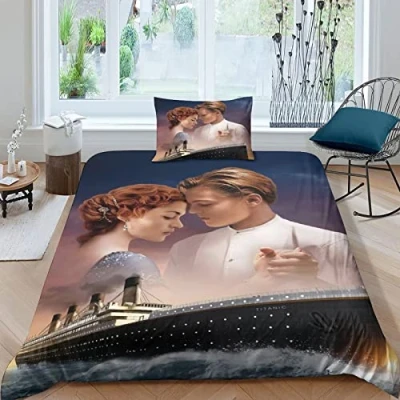 Image de FGAITH Housse De Couette Titanic pour Enfants Parure Lit Personnes 3D en Microfibre avec Taie d&#039;oreiller,Caché Fermeture Éclair Single（135x200cm）