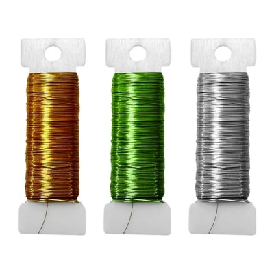 Image de MAXQUU Lot de 3 rouleaux fil bricolage coloré, 0,3 mm x 50 m, bricolage, pour bijoux, enroulement fil, doré, doré à fleurs