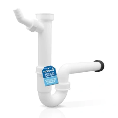 Image de kör4u Siphon en plastique 1 1/2&quot; x 40/50 mm Bouchon d&#039;odeur pour évier Raccord machine Manchon caoutchouc Tuyau de vidange
