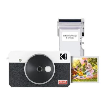 Image de KODAK Mini Shot 2 Retro 4PASS in 1 Appareil Photo Instantané and Imprimante Portable (5,3x8,6cm) + 8 Feuilles, Blanc
