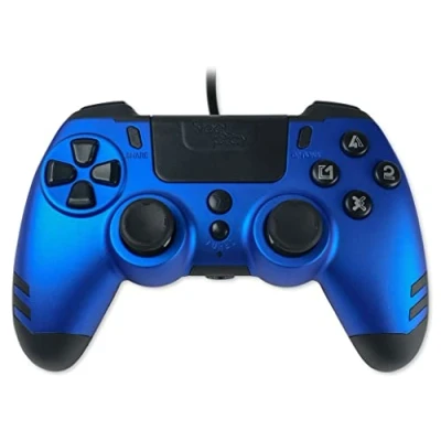 Image de Steelplay Slimpack Manette filaire (câble de 3m), Compatible PS4/PS3/PC, Double Retour Vibration, 4 palettes arrière programmables, Ergonomique et Confortable Bleu