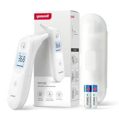 Image de yuwell Thermomètre Auriculaire pour Enfants et Adultes, Infrarouge Numérique Idéal la Maison, Lecture Précise Instantanée Alarme de Fièvre avec étui Rangement