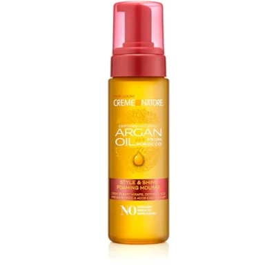 Image de Creme of Nature Argan Oil, Mousse Coiffante à l’Huile d’Argan du Maroc, Cheveux Bouclés, Frisés et Crépus, Produit Coiffant Brillance Hydratation, Sans Rinçage, 207ml