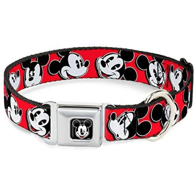 Image de Buckle Down Collier pour Chien avec Boucle de Ceinture sécurité Expressions Mickey Mouse Rouge/Noir/Blanc 3,8 cm Large Convient Tour Cou 33 à 45,7 Taille S