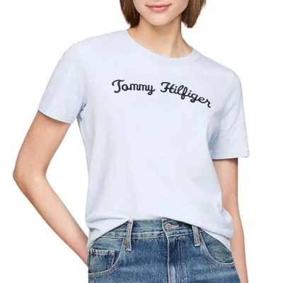Image de Tommy Hilfiger REG Script CNK SS Tshirt imprimé, Femme, Taille: XL, Breezy blue