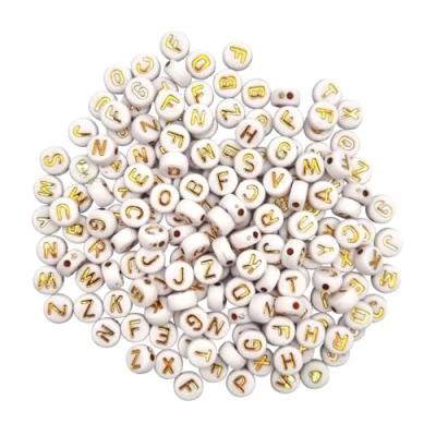 Image de MÉGACRÉA Perles Lettres pour Enfant Blanc et Or 0,7 x 0,3
