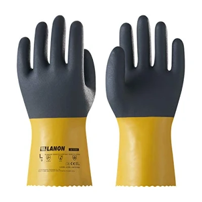 Image de LANON Gants de sécurité réutilisables en PVC, industriels robustes, résistants aux produits chimiques/mécaniques/à l&#039;huile, antidérapants/vieillissant, certifiés CE, taille XL/10
