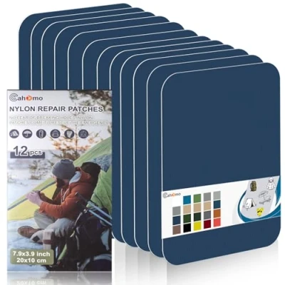Image de Patch en nylon autocollant, Cahomo 12 Pièces 20X10 cm de réparation imperméable tissu autocollant reparation, pour veste, tentes, doudoune, sac couchage, sacs à dos Blue Fonce