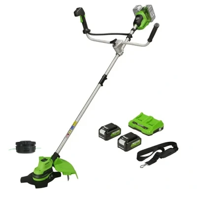 Image de Greenworks 2x24V Coupe bordure &amp; Débroussailleuse avec 2 Batteries 4Ah et Chargeur, 38cm Fil 25cm Lame, Poignée de vélo Réglable Mode Hi/Low GD24X2BCBK4x