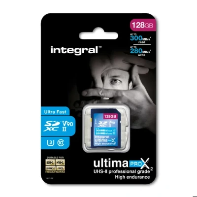 Image de Integral Carte 128GB UHS II V90 Jusqu&#039;à 300MB/s en Lecture et 280MB/s écriture mémoire SDHC Professionnelle Haute Vitesse