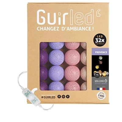 Image de GuirLED Guirlande lumineuse boules coton LED USB Veilleuse bébé 2h Adaptateur secteur double 2A inclus 3 intensités 32 3.2m Princesse