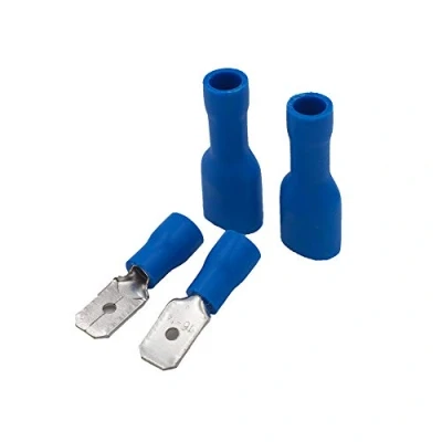 Image de Grapelet Lot de 100 Cosses plates bleues x 50 Dimensions la fiche : 6,3 mm Connecteurs à sertir isolés Pour voiture, électronique et loisirs