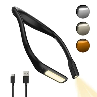 Image de lampe de Lecture cou Rechargeable Liseuse pour Lire au Lit 3 Couleurs Protection des Yeux, Luminosité Réglables a livre Ergonomique Confortable Flexible tricoter Réparation