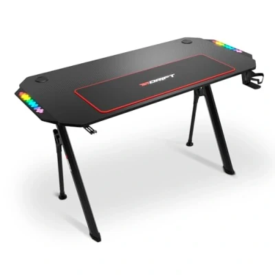Image de DRIFT GAMING DRDZ175RGB Table de Jeu avec Plateau en Fibre Carbone, Porte Boisson et Casque, côtés RGB réactifs au Son, Tapis 80 x 30 cm, Noir