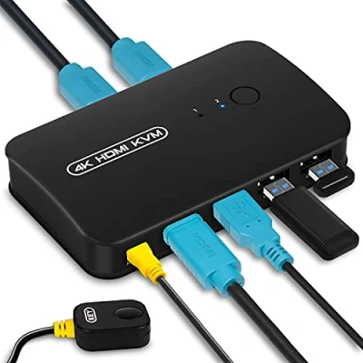 Image de KVM Switch pour 2 PC, Commutateur HDMI et USB, Partageant 4K@30Hz Moniteur 3 USB Device, Câbles Inclus