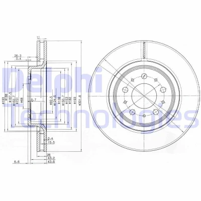 Image de DELPHI BG3418 Disque de frein 302 26 5 ventilé huilé non traité sans roulement roue, bague ABS VOLVO: XC70 I Cross Country, V70 I, C70 Coupe
