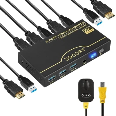 Image de 8K 60Hz HDMI 2.1 Switch KVM 4K@120Hz, DGODRT commutateur 2 Prot avec USB 3.0 pour ordinateurs partageant clavier, souris et moniteur HD, câbles
