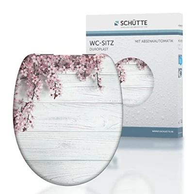 Image de SCHÜTTE Flowers&amp;Wood 82197, Abattant WC en Duroplast avec système d&#039;abaissement Automatique, Compatible la majorité des cuvettes WC, Motif Bois