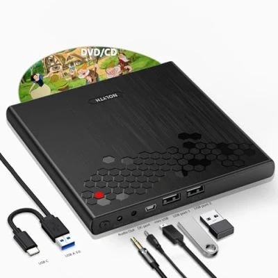 Image de NOLYTH Lecteur CD Externe USB DVD avec 1 Audio 2 Slot in Graveur Lecteurs Optiques pour Ordinateur Portable Mac Windows PC MacBook