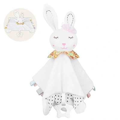 Image de Vicloon Couverture Bébé, de Sécurité et Doudou Carré pour Accompagner Bébé dans Son Sommeil, avec Étiquette en Satin Colorée Poussette, Berceau, Berceau Lapin Blanc
