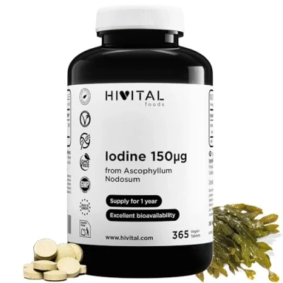 Image de Iode Naturel 150 mcg. 365 comprimés végétaliens Pour 1 an. provenant d’Algue Kelp BIO. l&#039;amélioration du métabolisme énergétique et peau, cheveux ongles.
