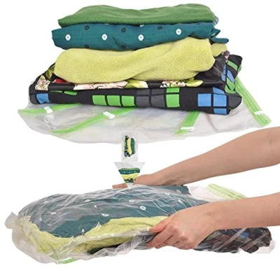 Image de The Chestnut V 8 Space Saver Aspirateur ou Pompe Nécessaire Rangement Vêtements Sacs d&#039;emballage Réutilisables Accessoires de voyage Bagages compression Transparent et Vert avec un clip blanc
