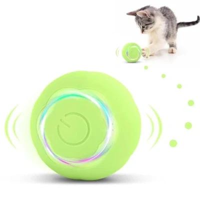 Image de KEWUZY Jouets pour Chats Interieur, Balle Jouet Chat avec LED Lumières, Interieur Intelligente à Roulement Automatique, 2 Modes, Rechargeable Type C et Chiots (Vert)