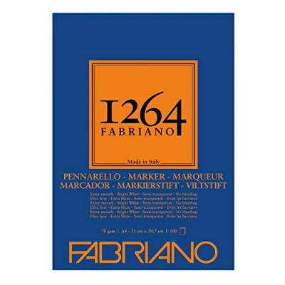 Image de Fabriano 19100640 Marker Layoutblock 1264, 70 g/qm, DIN A4, 100 feuilles de papier extra blanc, semi transparent, pour marqueurs à base d&#039;alcool, solvants et d&#039;eau