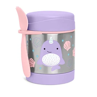 Image de Skip Hop Boite Repas Isotherme pour Enfant Narval 325 ml Acier Inoxidable, Sans BPA &amp; Phtalate Avec Cuillère Fourchette en Silicone Récipient à 3 ans et plus Zoo Collection