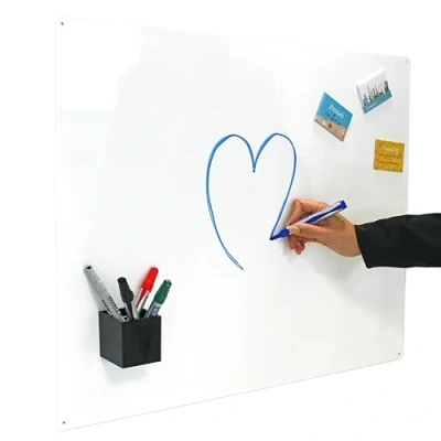 Image de KalaMitica Tableau Blanc Magnétique en Acier Mural Écrivable et Effaçable à Sec, Sans Cadre 74x57x0,12 cm