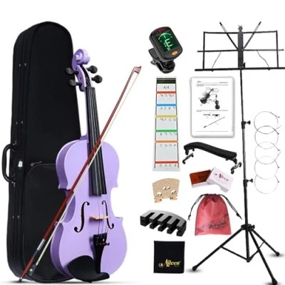 Image de Aileen 4/4 Violon pour Adultes Débutants, Kit de Démarrage Enfants 12+, Ensemble Violet Étudiants avec 13 Accessoires, incluant Pupitre, Autocollant Exclusif la Touche