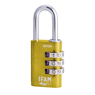 Image de Ifam Col Combi20 (000612A) cadenas à combinaison Jaune 20 mm 3 rouleaux (1 000 combinaisons) Corps en aluminium, archet diamètre mm, pour valise, voyage, gymnase, casier, école