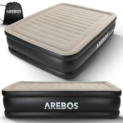 Image de AREBOS Matelas Gonflable Lit à air autogonflant 203 x 152,5 51 cm Convient pour 2 Personnes d&#039;appoint avec Pompe électrique Sac de Transport Bleu/Blanc