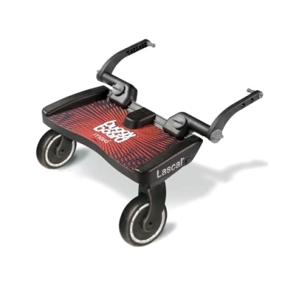 Image de Lascal BuggyBoard Maxi, Planche avec grande plateforme, Accessoire poussette pour enfants de 2 à 6 ans (22 kg), Compatible toutes les poussettes, rouge