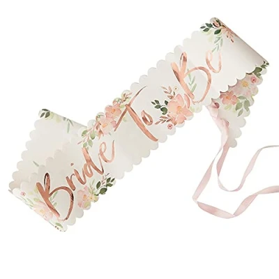 Image de Ginger Ray Écharpe pour enterrement de vie jeune fille Inscription en anglais « Bride to Be » et motif à fleurs Or rose