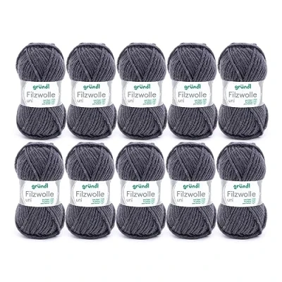 Image de Gründl Laine à feutrer uni (Laine feutrer, Tricoter et Crocheter, Fil 100% Pure Vierge, 50 g / m, Taille d&#039;aiguille : 8 9, 10 x g), Anthracite
