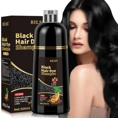 Image de Shampoing Colorant Noir, 500ML Color Shampooing Colorant, Black Hair Sye Shampoo 3 en 1, Instantané pour Cheveux, Cheveux Colorés (Noir)