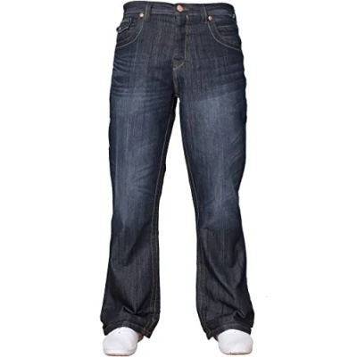 Image de APT Hommes Basique Bleu Coupe Bottillon Jambe Large évasé Travail Jeans décontracté Grandes Tailles Disponible en 3 Couleurs Délavage Foncé, 34W x 34L