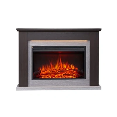 Image de CrownFlame Cheminée électrique Typhon Foyer sur Pieds avec Effet de Flammes 3D Chauffage 2000W, éclairage LED Sol télécommande, minuteur &amp; Thermostat Marron foncé