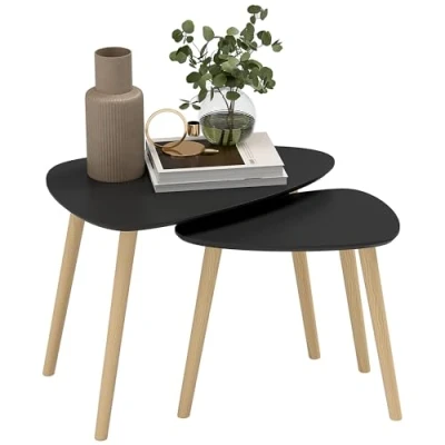 Image de Lot de 2 tables basses HOMCOM en bois 59.5x39.5x45cm noir