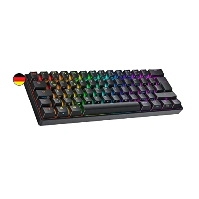 Image de Ranked N60 Nova Clavier Mécanique DE Jeu 60% Hot Swap Gaming Keyboard 62 Touches Programmables RGB LED Mac, PC Windows QWERTZ ISO (Noir, Gateron Pro Red)