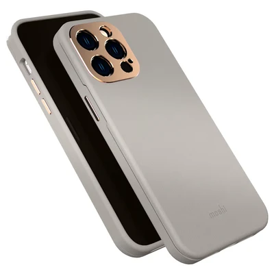 Image de Moshi Napa Étui en Cuir de qualité supérieure (pour iPhone 14 Pro Max 6,7&quot;) Compatible avec MagSafe Doublure Microfibre Gris Serene