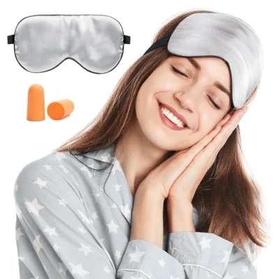 Image de Masque de Sommeil, Nuit Soie, 100% Soie Naturelle Occultant Ultra Douce Voyage Yeux Sommeil,Masque pour Dormir Sommeil Soie(1 Pack Argent)
