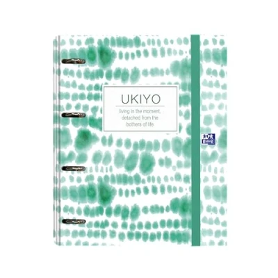 Image de Oxford, Classeur à 4 anneaux A4+, couverture extra rigide, fermeture avec caoutchouc, recharge quadrillage 5 x bandes de couleur. Motif : Ukiyo
