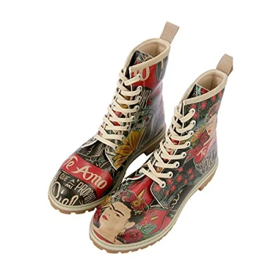 Image de DOGO Vegan En Cuir Multicolore Mode Bottes Longues Pour Femme De Marche Confortables Fait à la Main Te Amo Frida Kahlo Design Taille 41