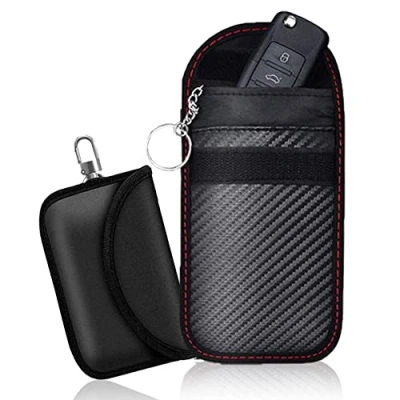 Image de YIXISI 2PCS de Blocage Signal RFID Garde Fob D&#039;entrée sans Clé, Bloqueur Clé Voiture, Faraday Sac, WiFi/NFC/LTE/GSM avec 2 x Manchons