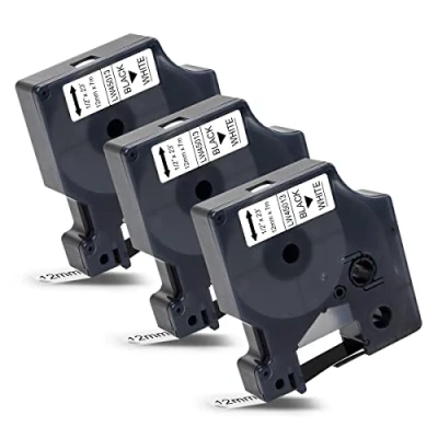 Image de 3x Labelwell 12mm x 7m Remplacement Rubans Compatible pour DYMO D1 45013 45013s S0720530 Noir sur Blanc LabelWriter 450 Duo LabelManager 160 280 210D 360D LabelPoint 150 250 350 Étiqueteuse
