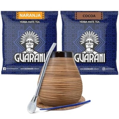 Image de Yerba Mate Set Guarani Naranja Cocoa 2x50g Tasse à Calebasse 350 ml Bombilla