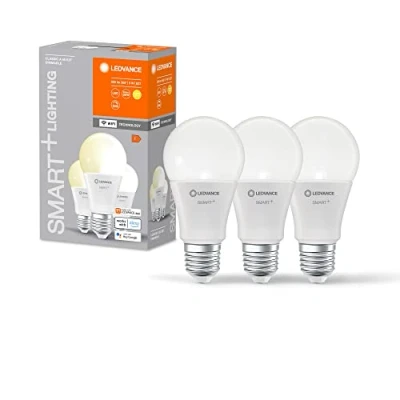 Image de LEDVANCE Lampe LED intelligente avec technologie WiFi, E27 base, optique dépolie ,Blanc chaud (2700K), 806 Lumen, Remplacement de la traditionnelle 60W Ampoules 3 Pack